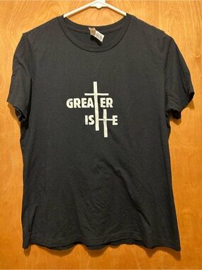 Bella Canvas Black Short Sleeve Tee with White 'Greater Is He' Graphic